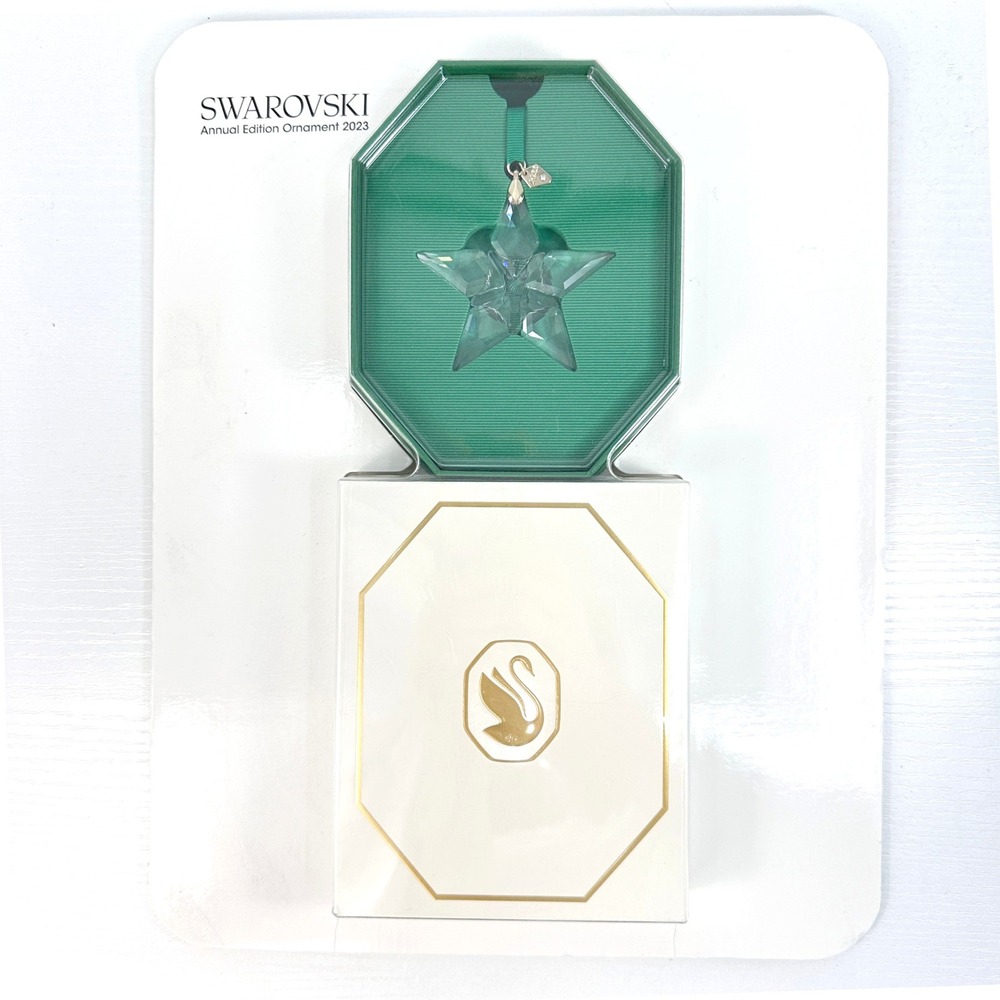 Swarovski Annual Edition 2023 Crystal Star Ornament Green Ribbon NIB 2023 Tag